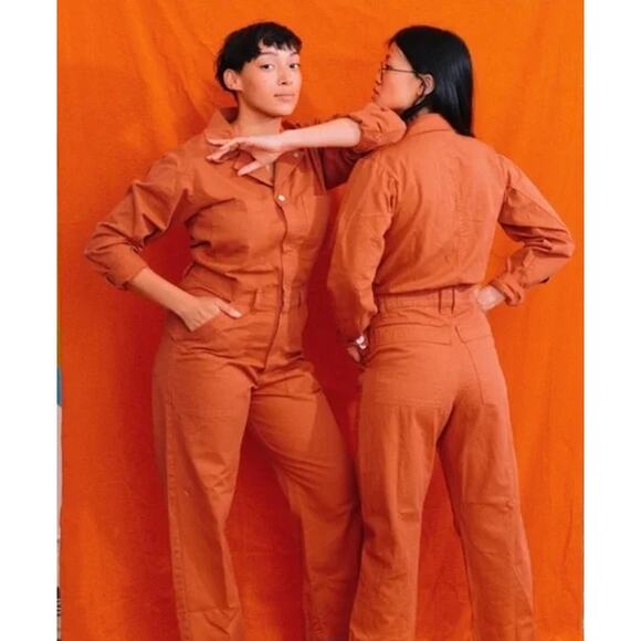 Big Bud Press Everyday Jumpsuit Cotton Twill Long Sleeve Straight Leg Orange - Picture 1 of 16